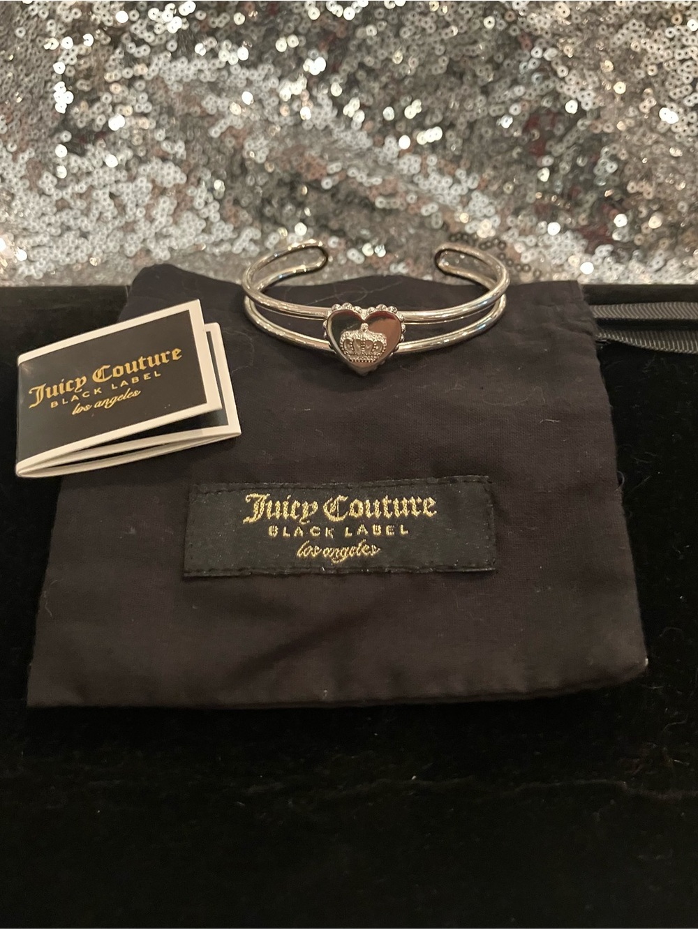 Juicy Couture Silver Cuff Bracelet with Heart Crown